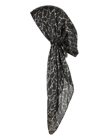 Lizi Headwear Black/Gold Marble Foil Pre-Tied Bandanna myselflingerie.com